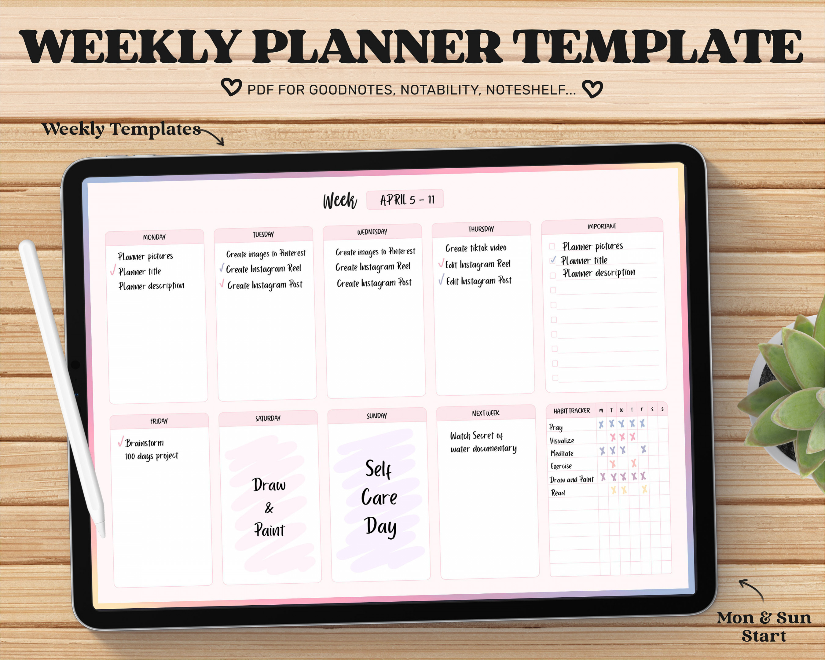 Weekly Planner Goodnotes Template Undated Digital Planner - Etsy