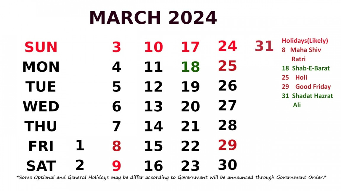 Calendar March