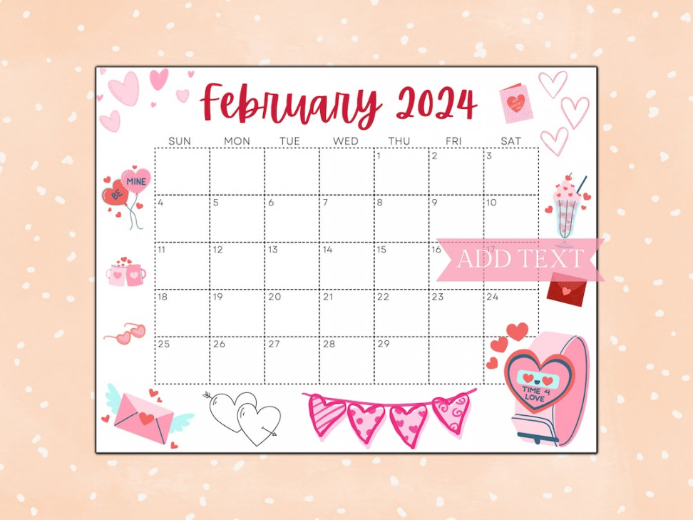 Editable February Calendar  Printable Wall Calendar  - Etsy