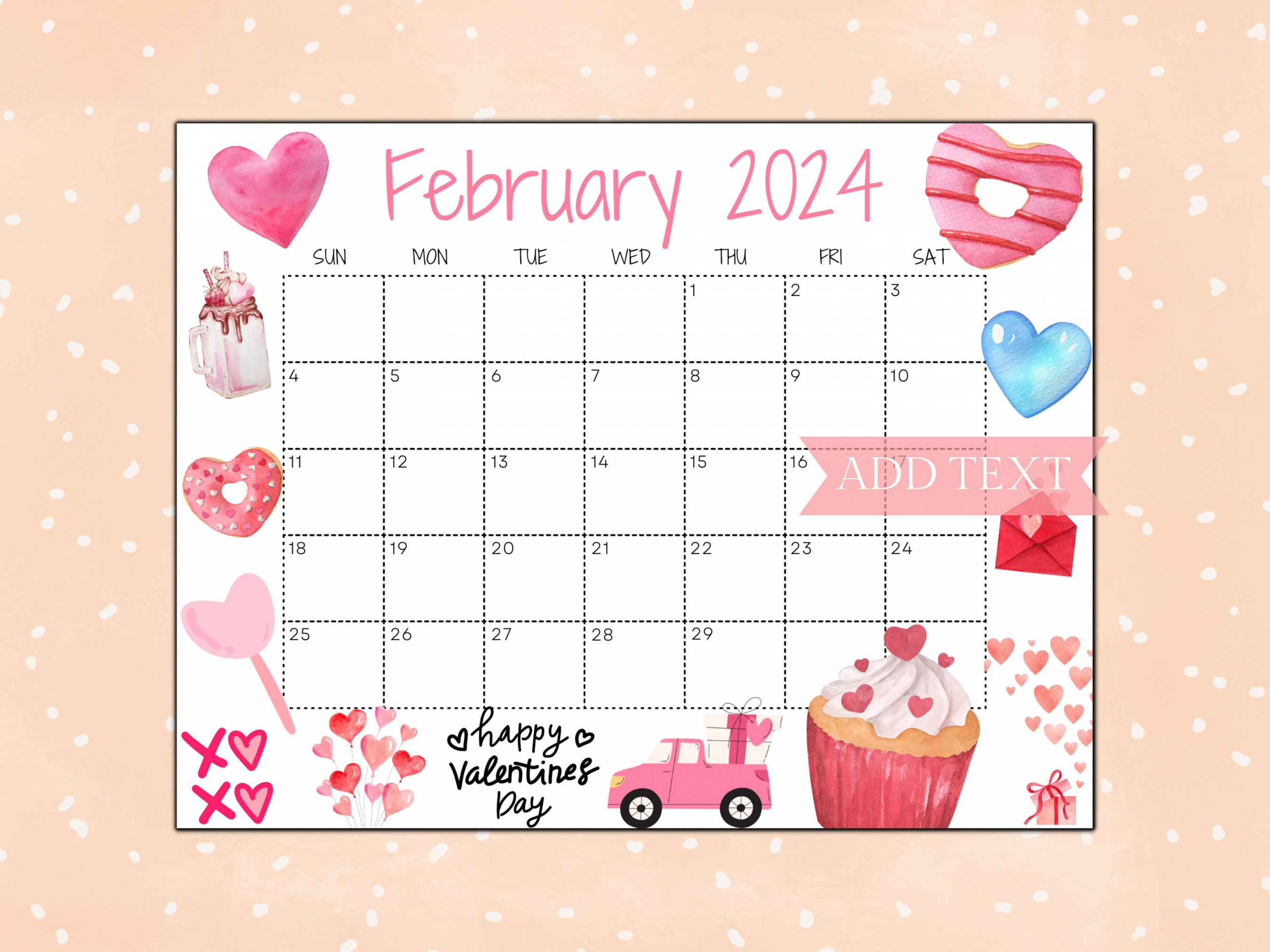 Editable February Calendar  Printable Wall Calendar  - Etsy