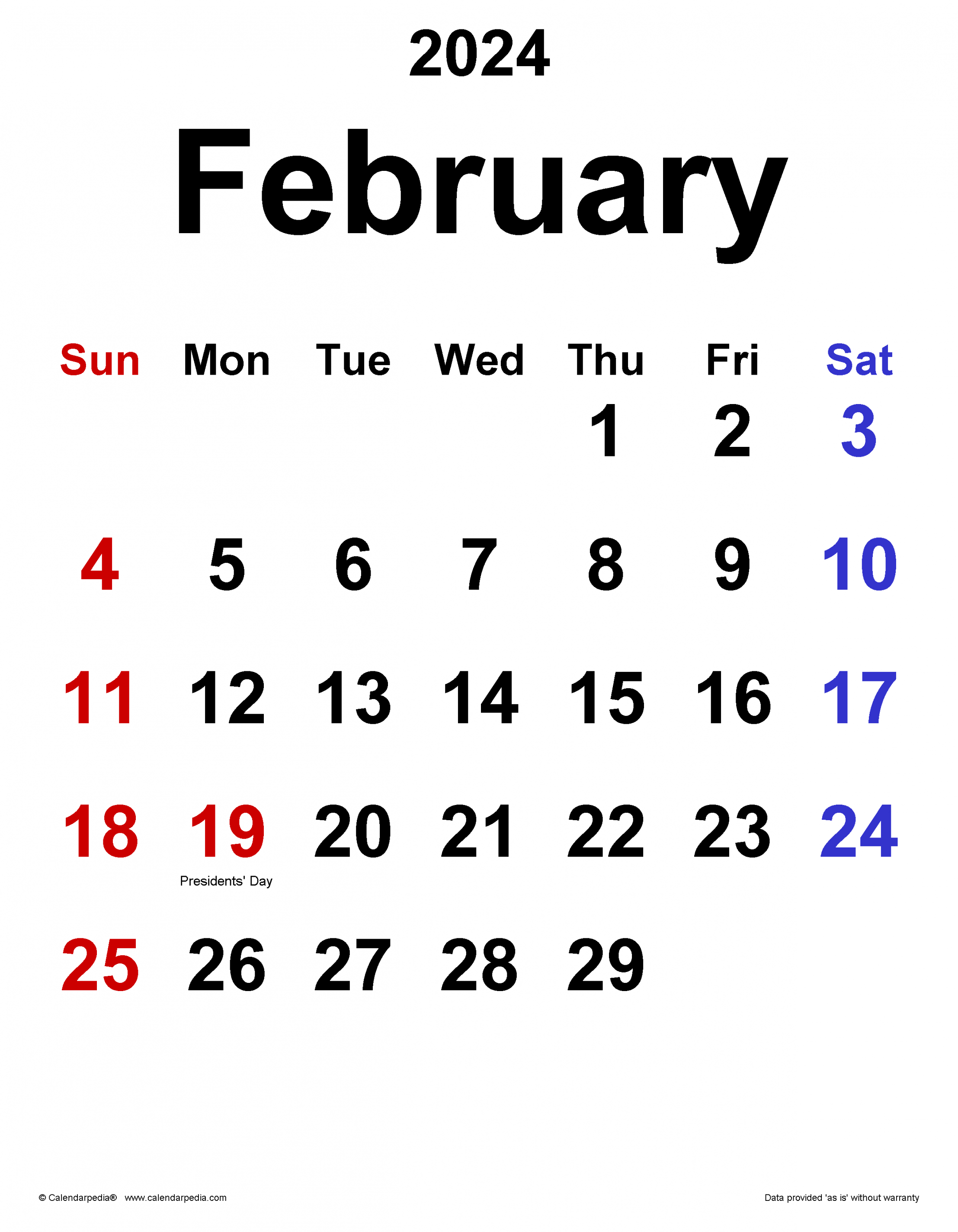February  Calendar  Templates for Word, Excel and PDF