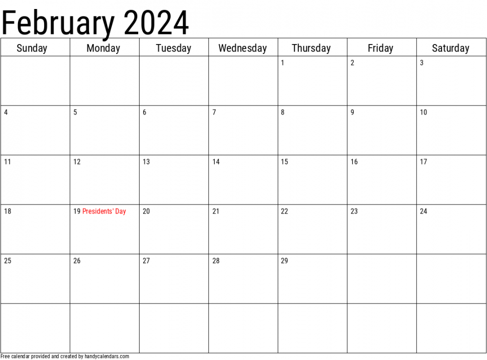 February Calendars - Handy Calendars