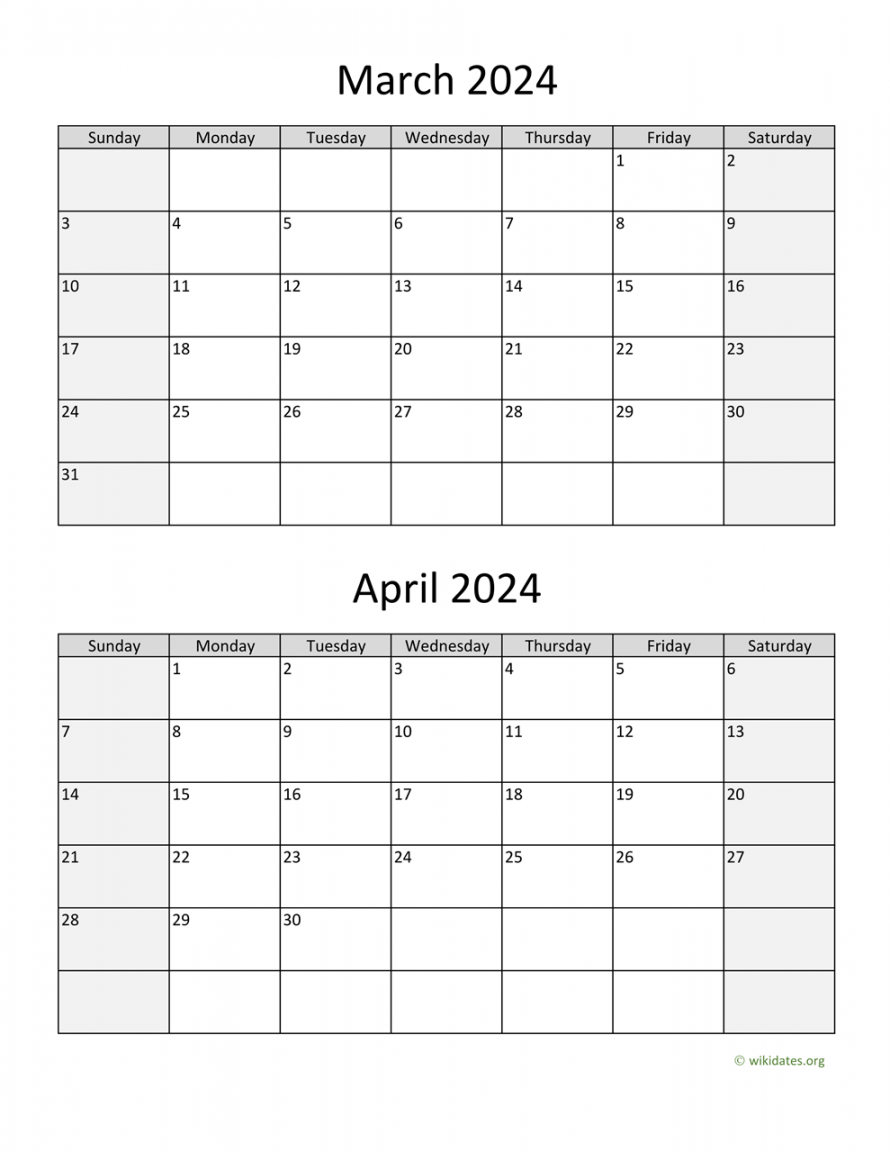 March and April  Calendar  WikiDates