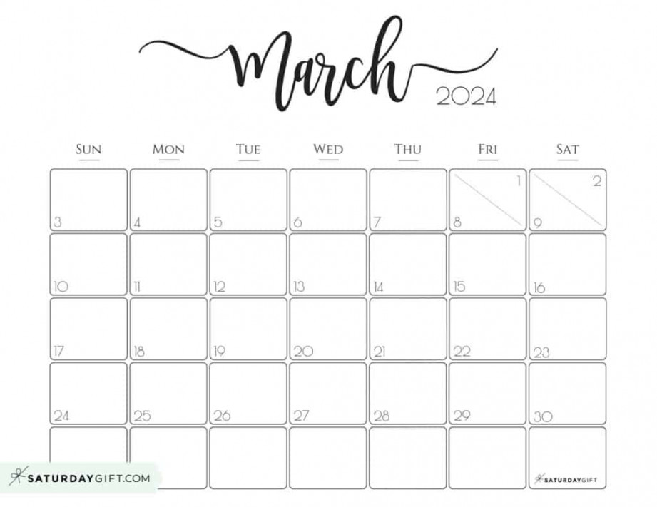 March  Calendar -  Cute & FREE Printables  SaturdayGift
