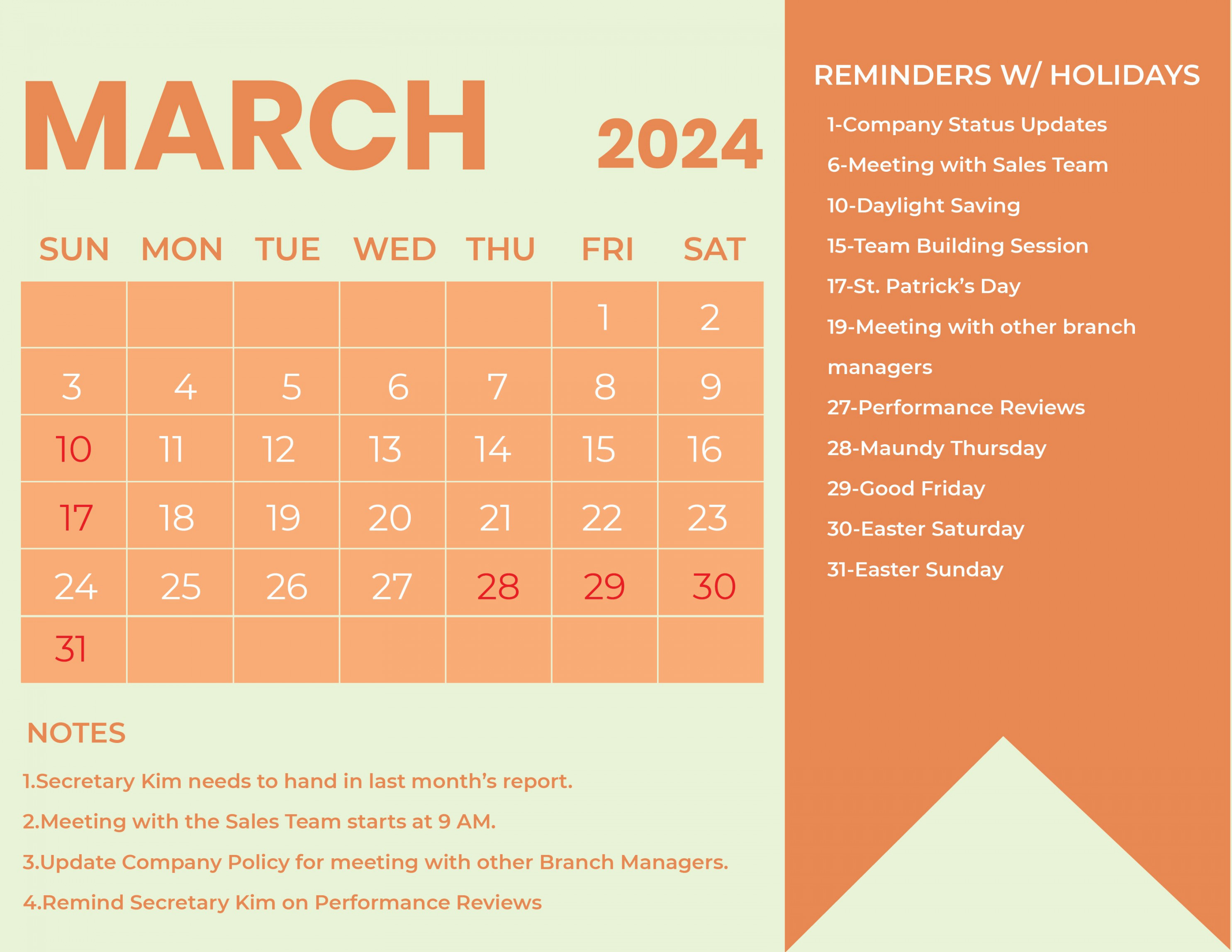 March  Calendar With Holidays - Download in Word, Illustrator
