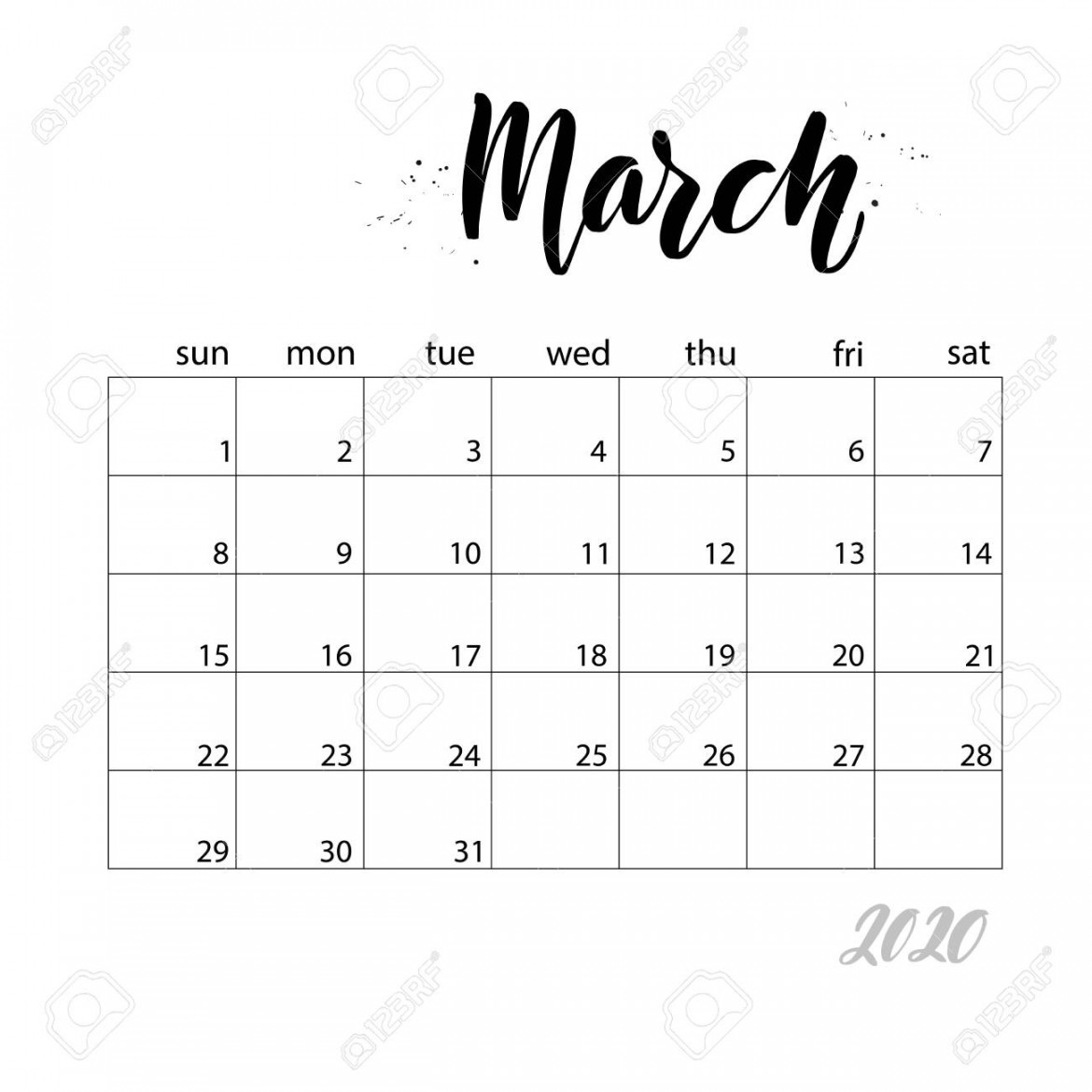 March. Monthly Calendar For  Year