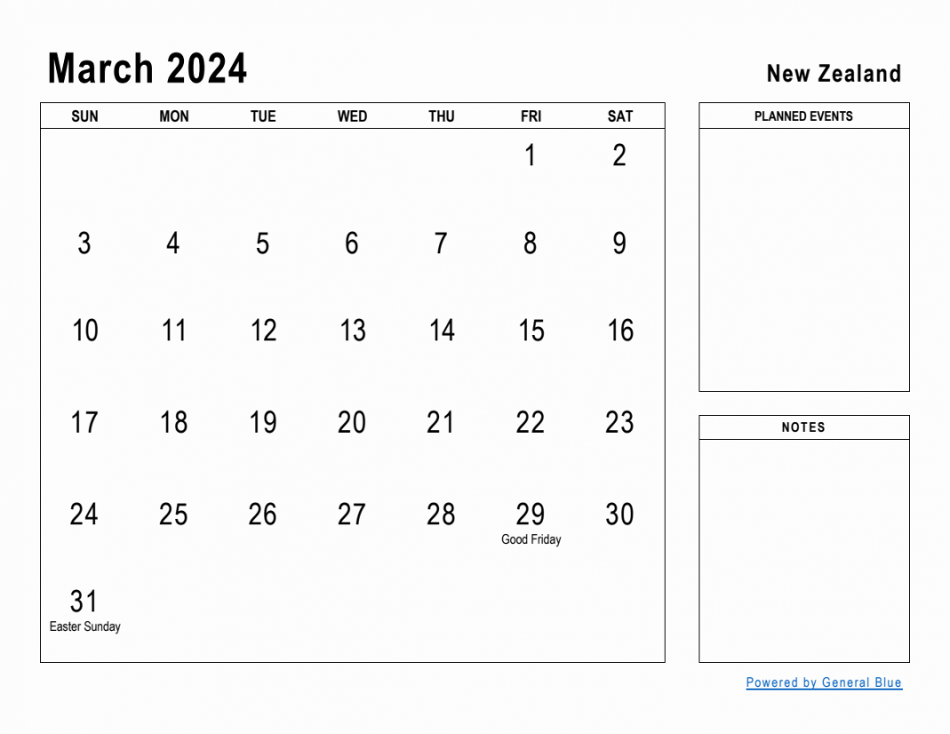 March  Planner with New Zealand Holidays