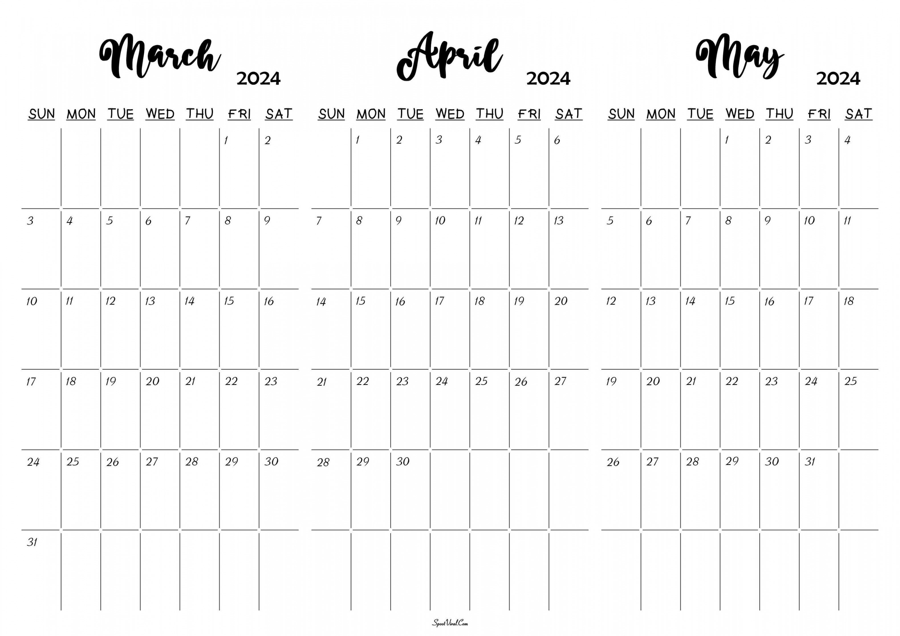 March To May  Calendar Templates - SpootViral