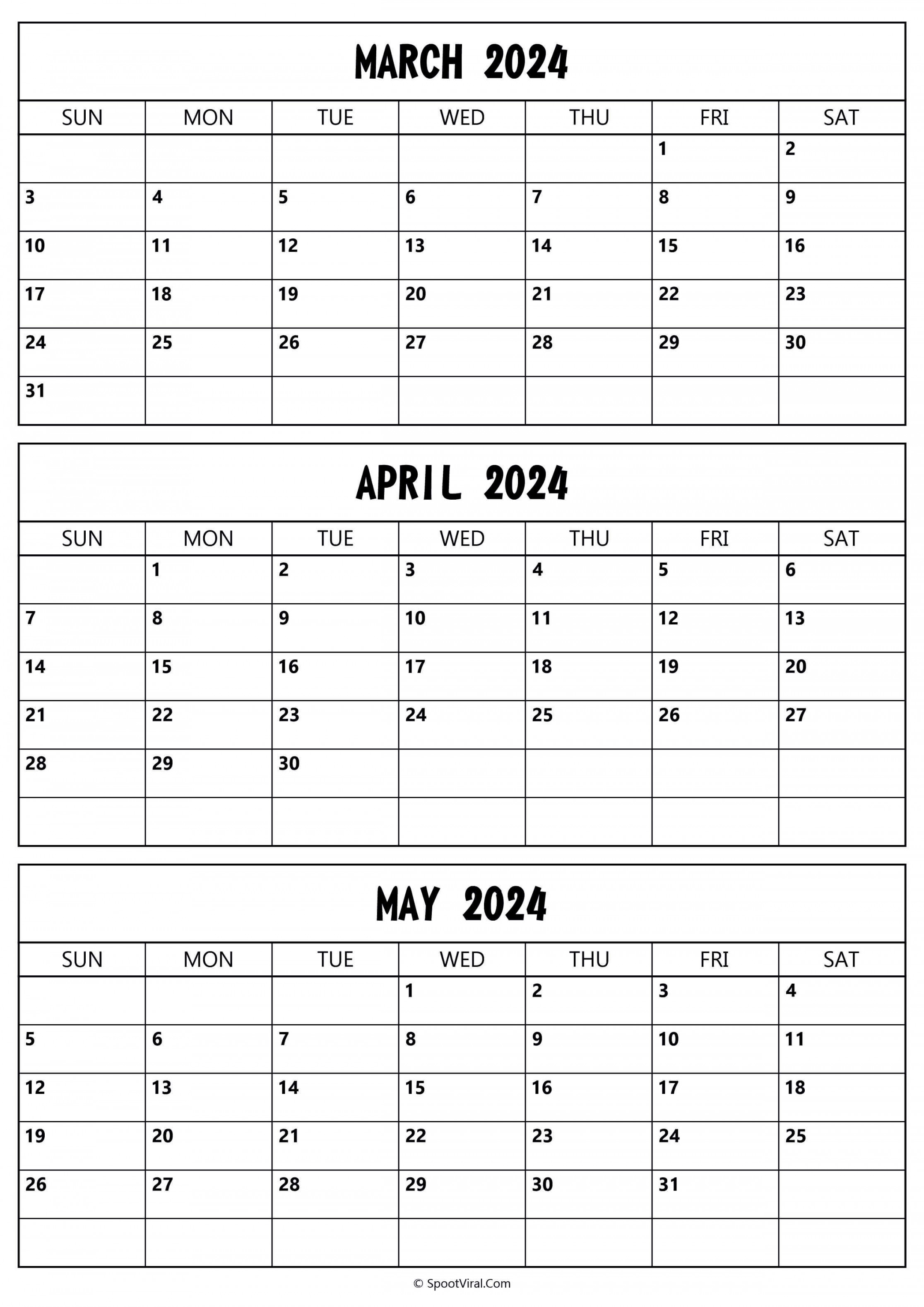 March To May  Calendar Templates - SpootViral