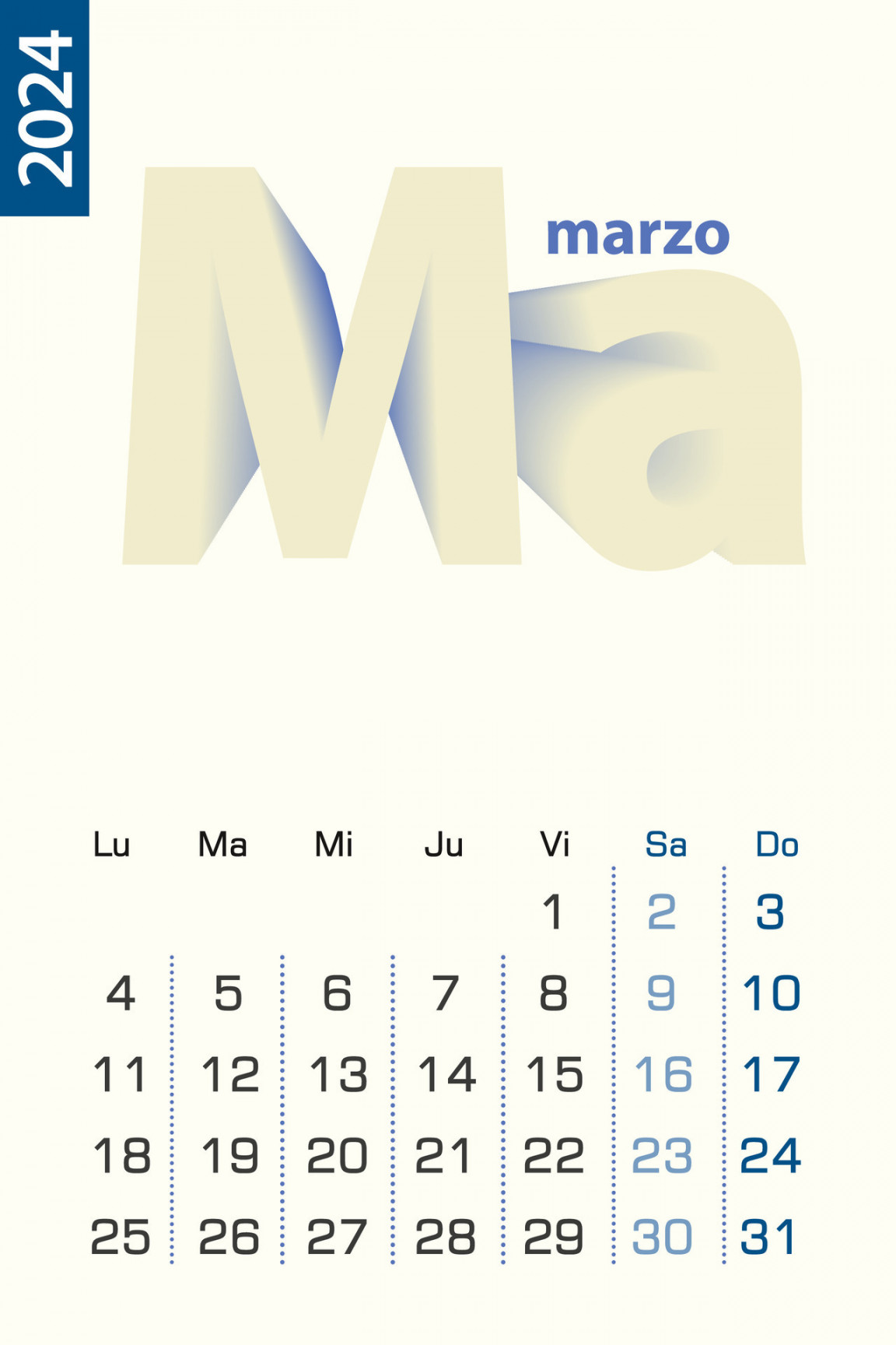 Minimalist calendar template for March , vector calendar in