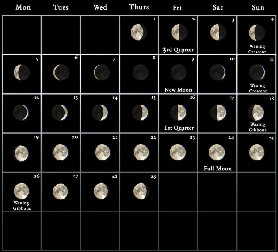 Moon Calendar - every phase and stage of the moon