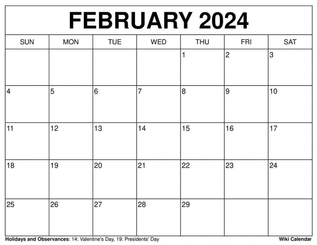 Printable February  Calendar Templates with Holidays