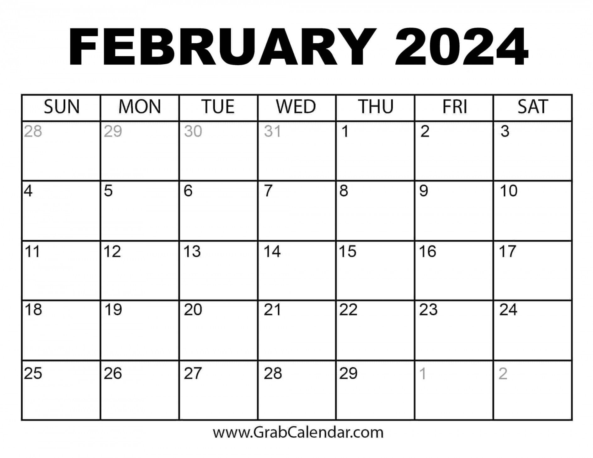 Printable February  Calendar