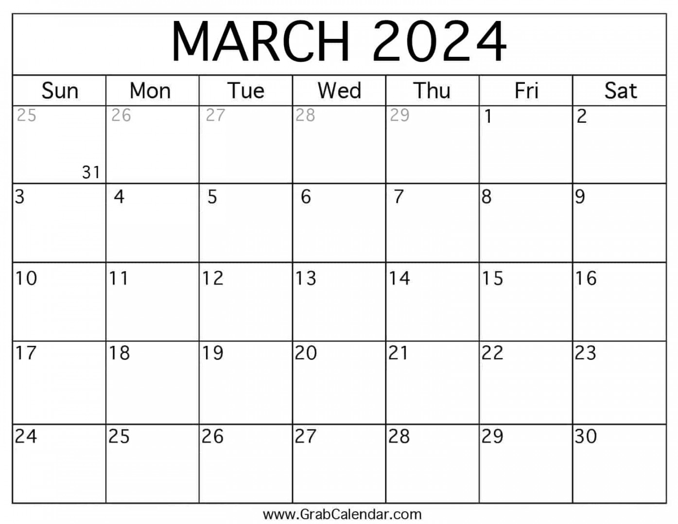 Printable March  Calendar