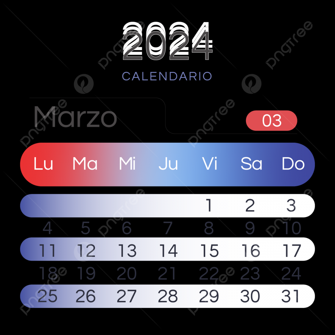 Spanish Calendar Red And Blue Gradient March, Two Thousand