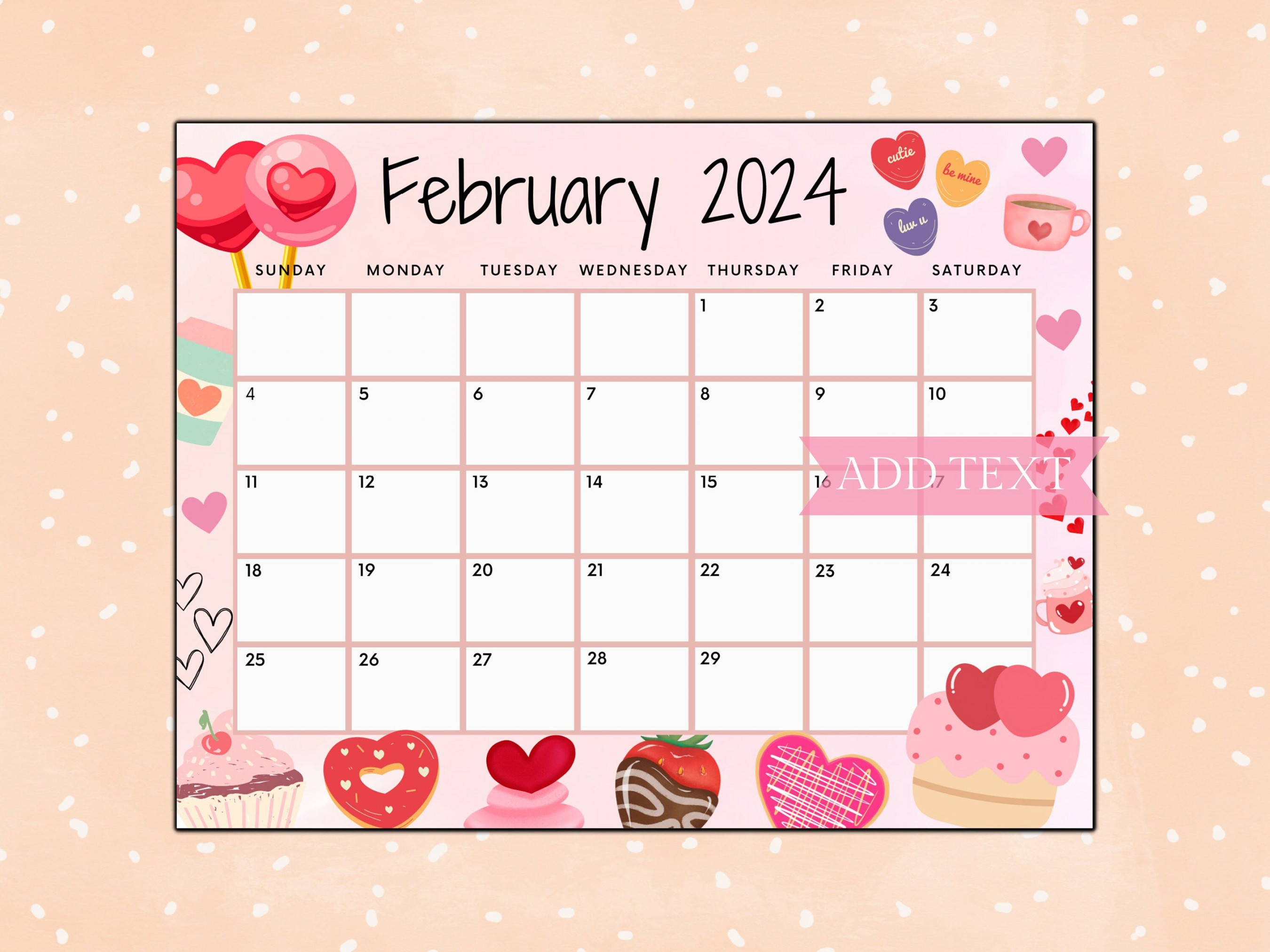 Editable February Calendar  Printable Calendar (Download
