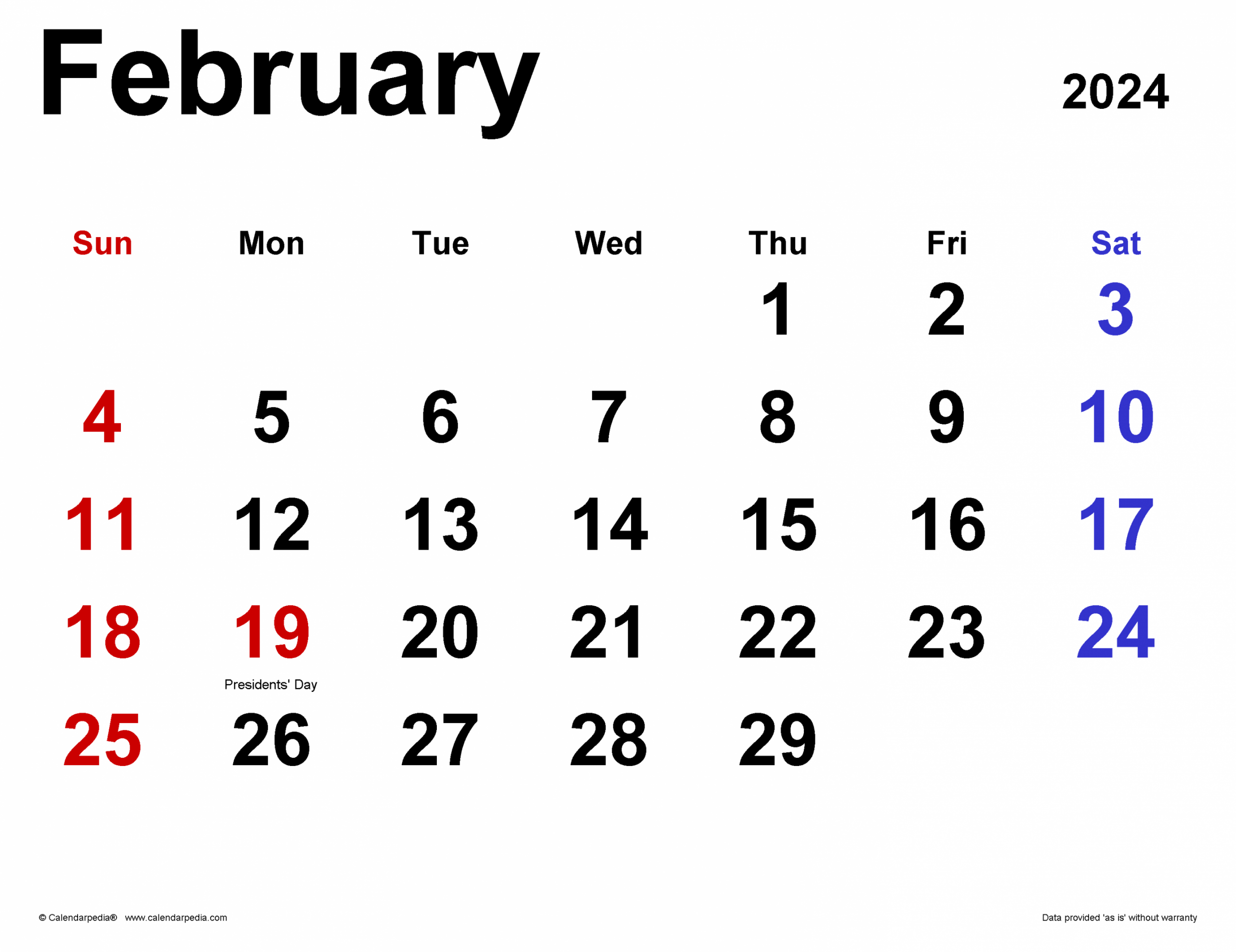 February  Calendar Leap Year in   February calendar