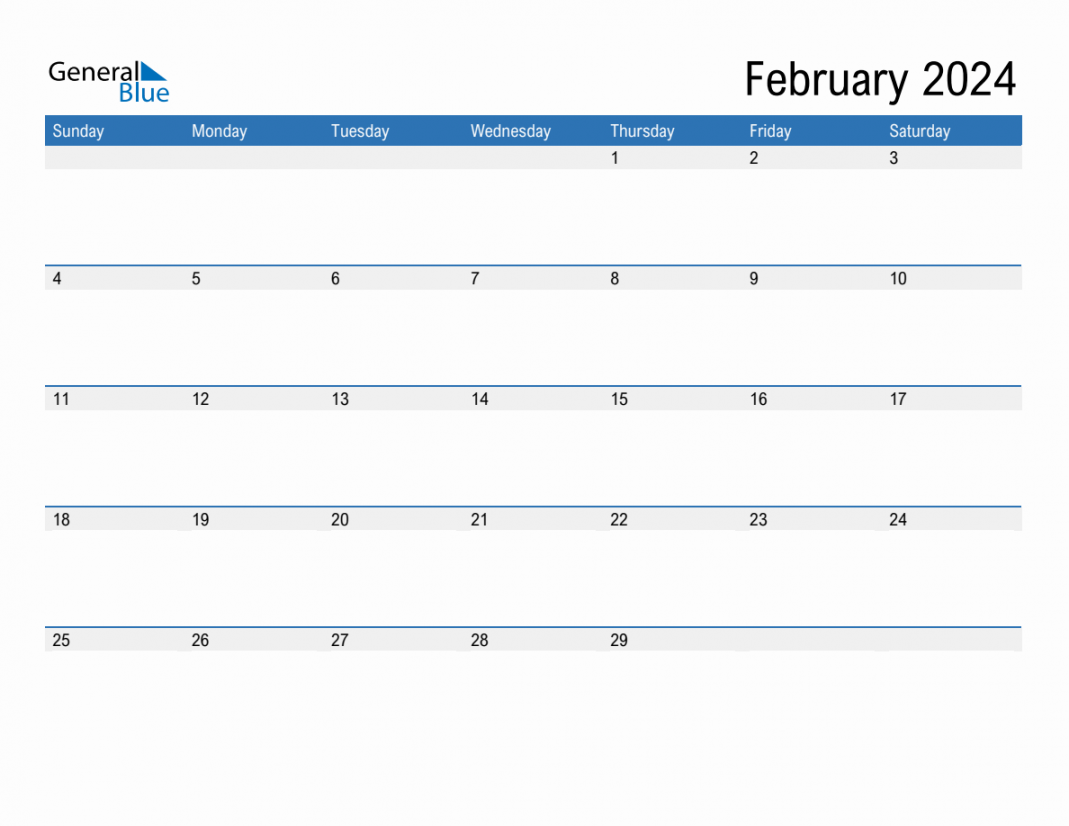 February  Monthly Calendar (PDF, Word, Excel)