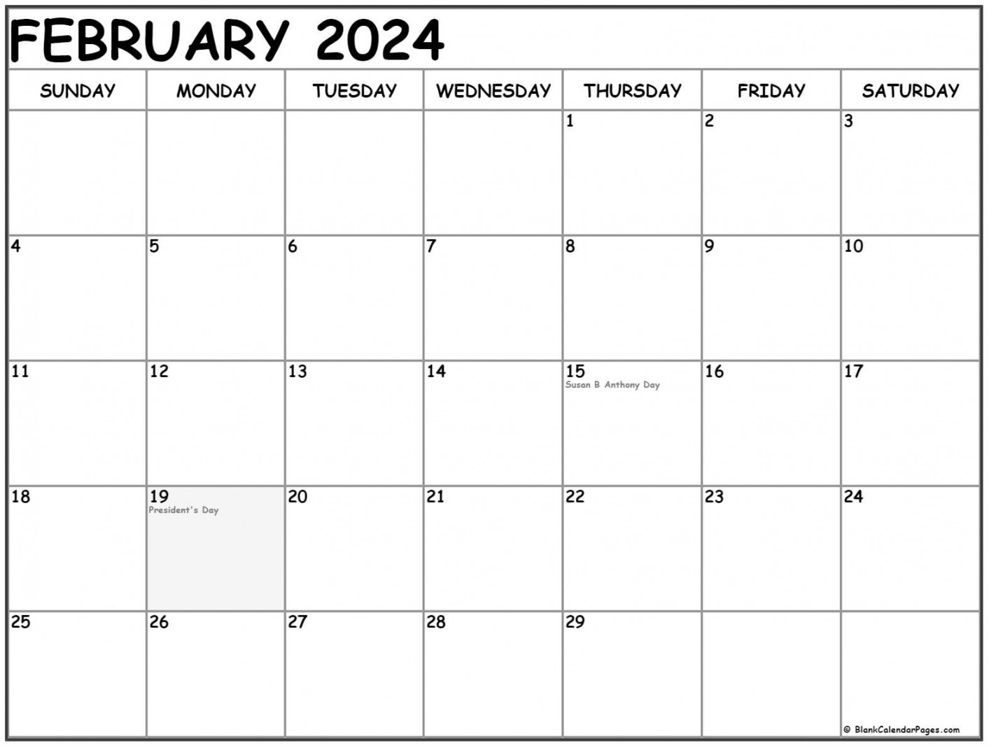 February  with holidays calendar