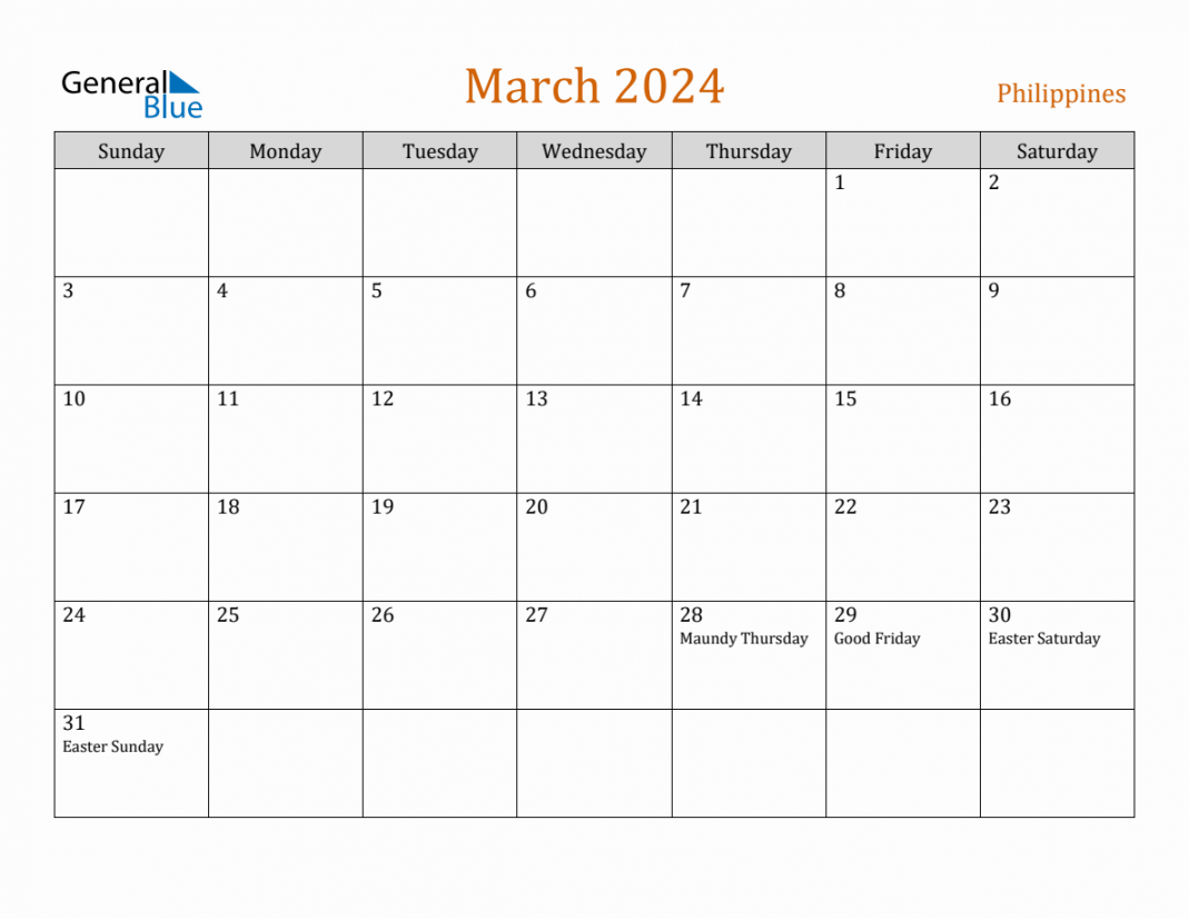 Free March  Philippines Calendar