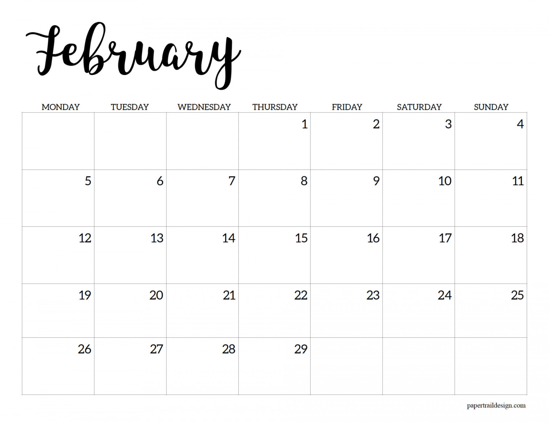 Free Printable  Calendar – Monday Start - Paper Trail Design