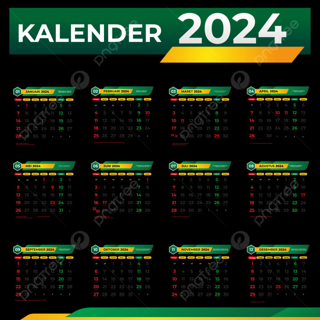 Green  Calendar Vector Template With Hijri Javanese Dates And