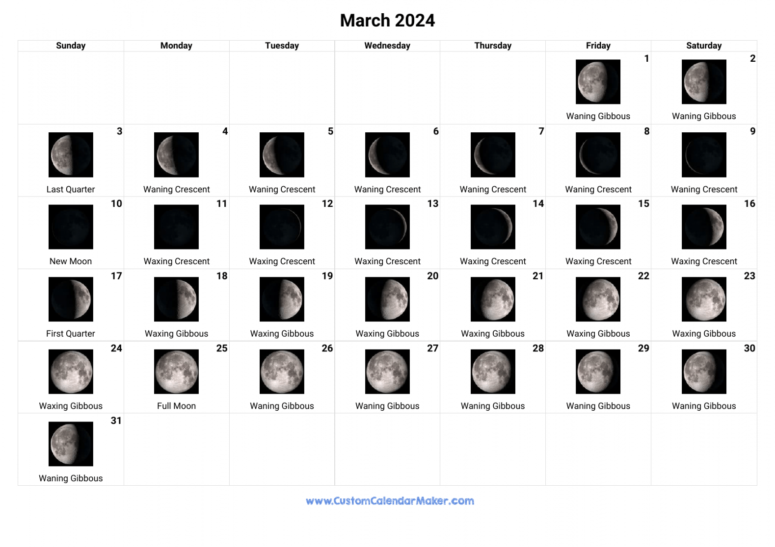 March  Moon Phases Calendar