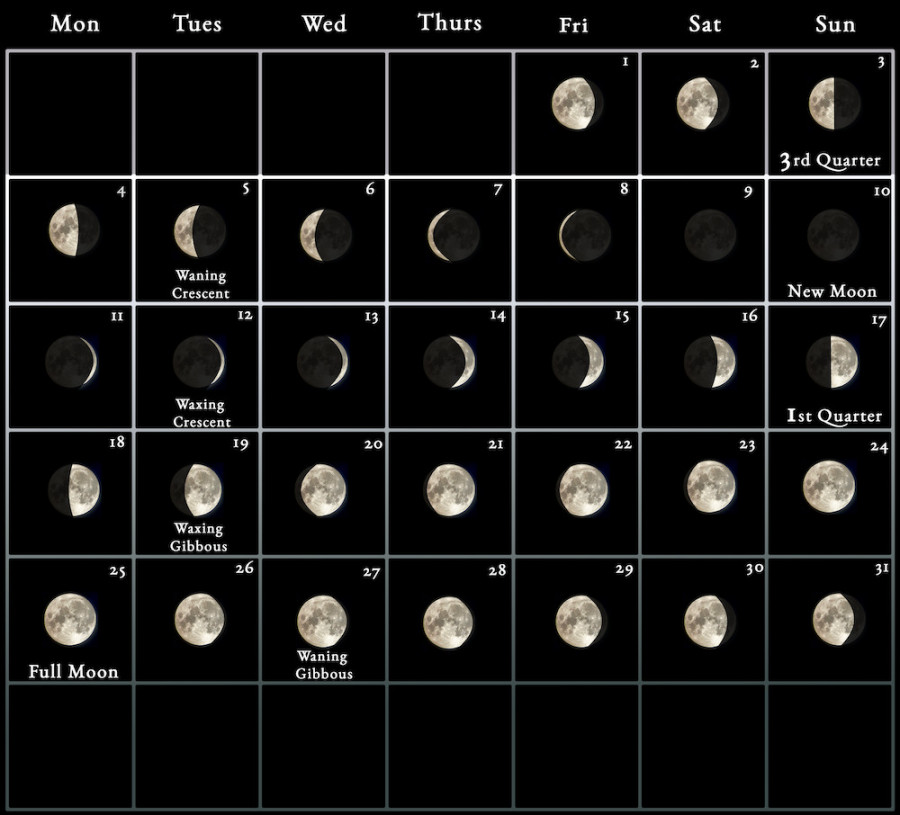 Moon Calendar - every phase and stage of the moon