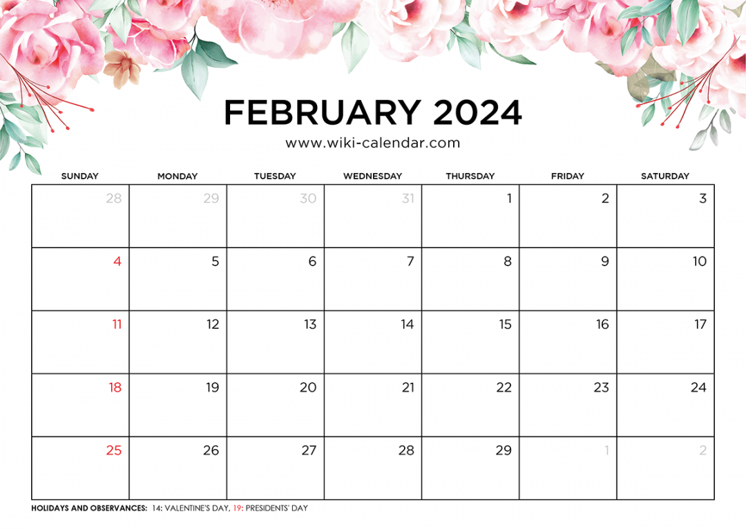 Printable february calendar templates with holidays