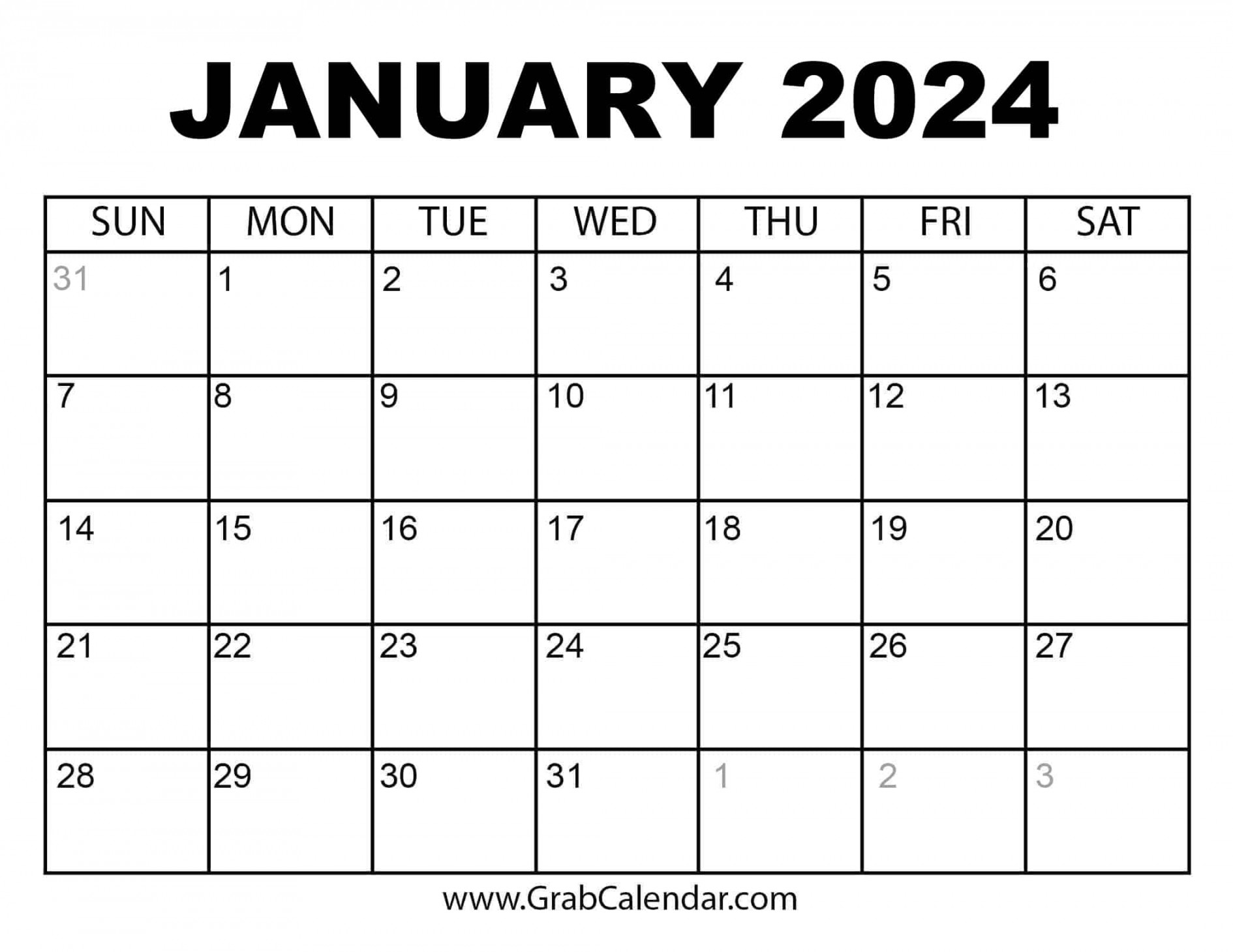 Printable January  Calendar