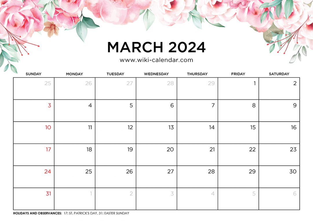 Printable March  Calendar Templates With Holidays