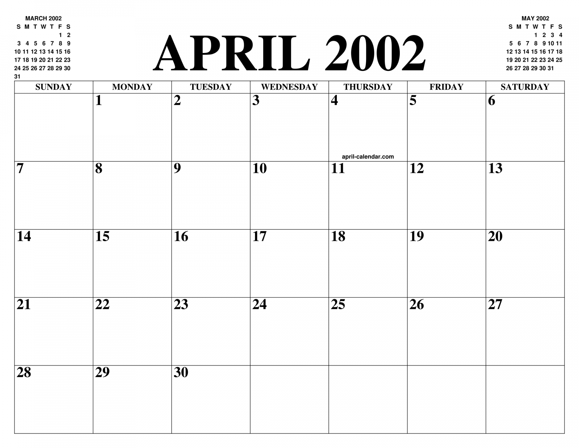 APRIL  CALENDAR OF THE MONTH: FREE PRINTABLE APRIL CALENDAR OF