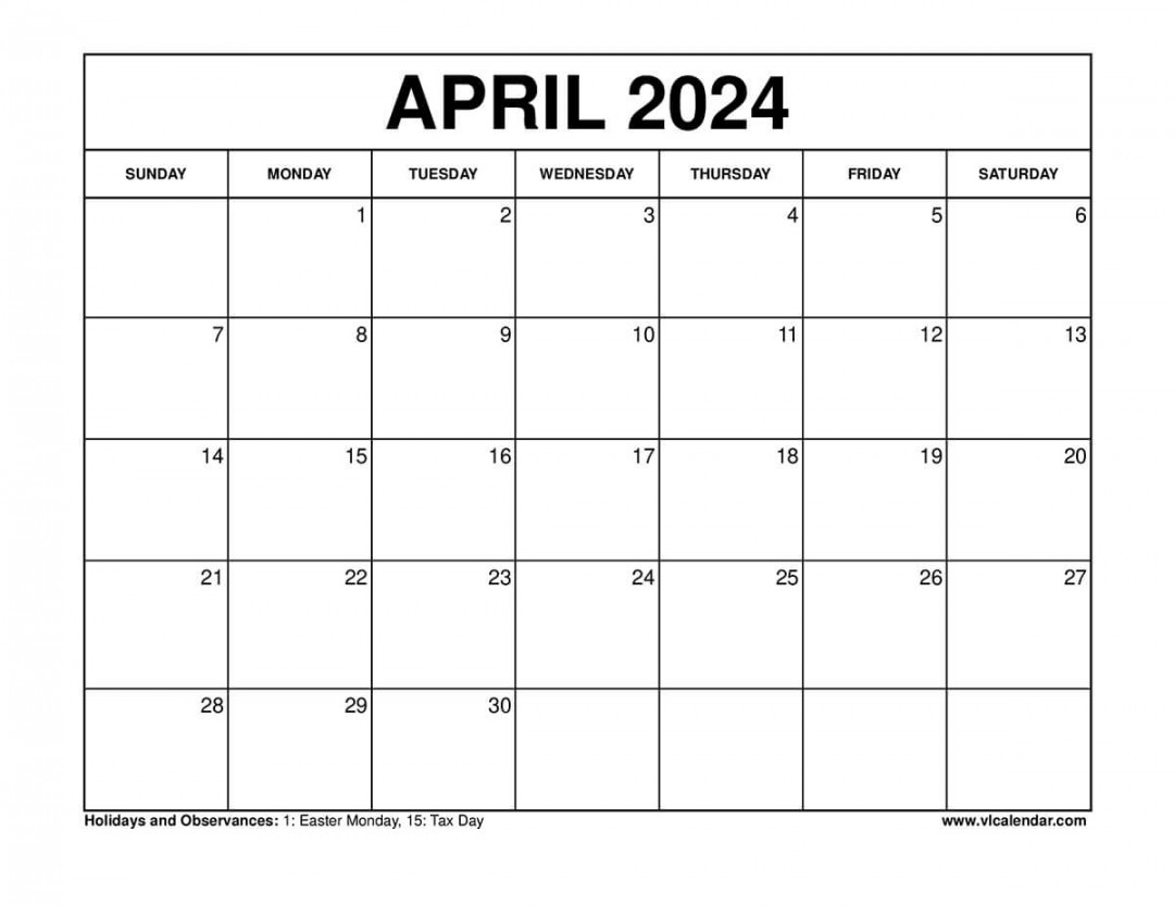 April  Calendar Printable Templates with Holidays