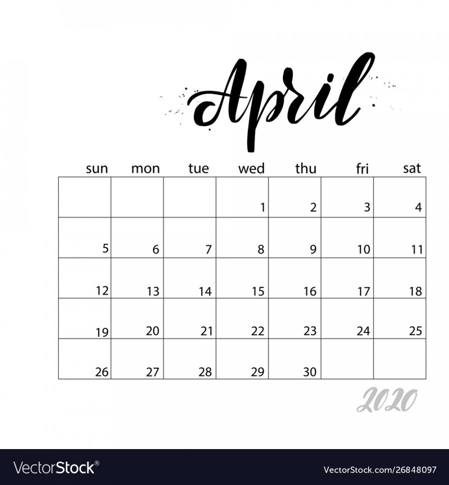 April monthly calendar for year royalty free vector