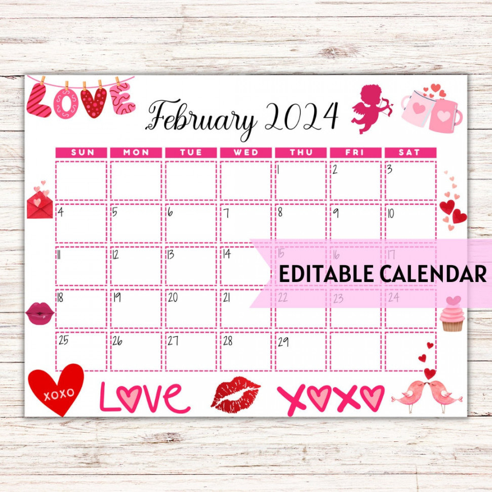 EDITABLE Printable February Calendar  Cute Valentine