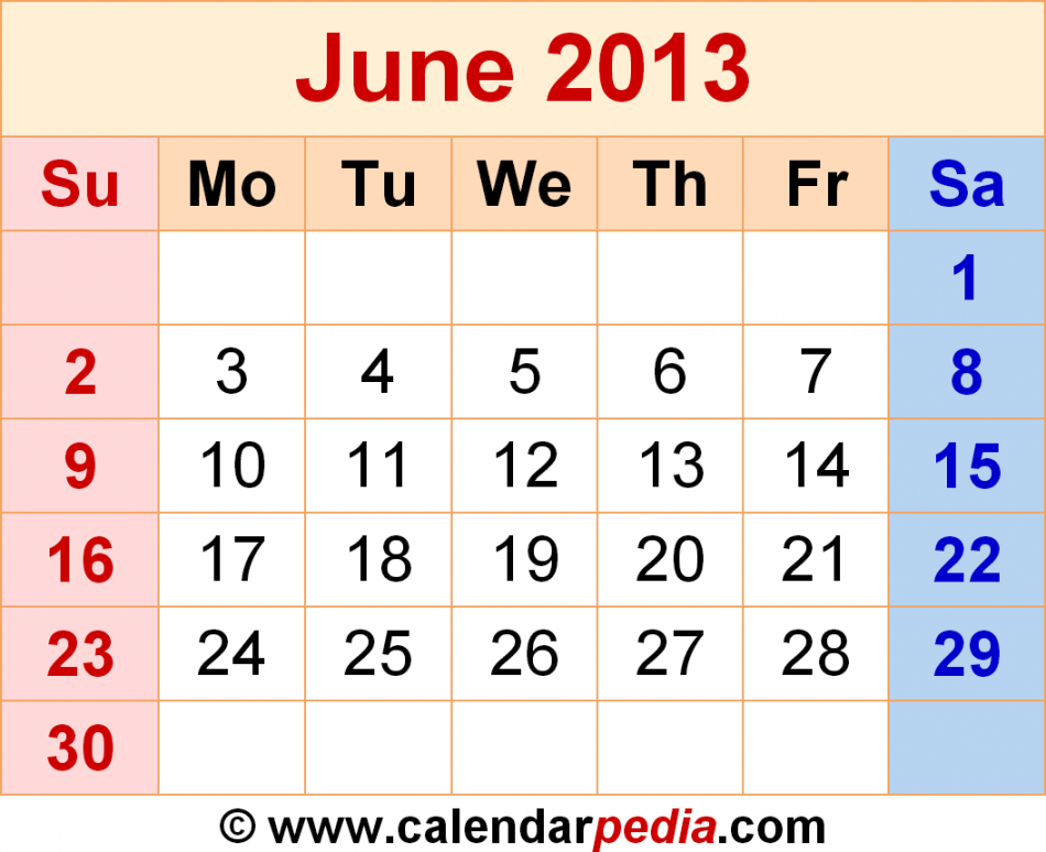 June  Calendar  Templates for Word, Excel and PDF