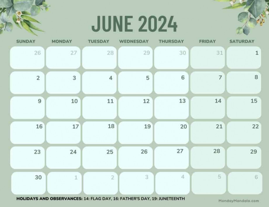 June  Calendars ( Free PDF Printables)