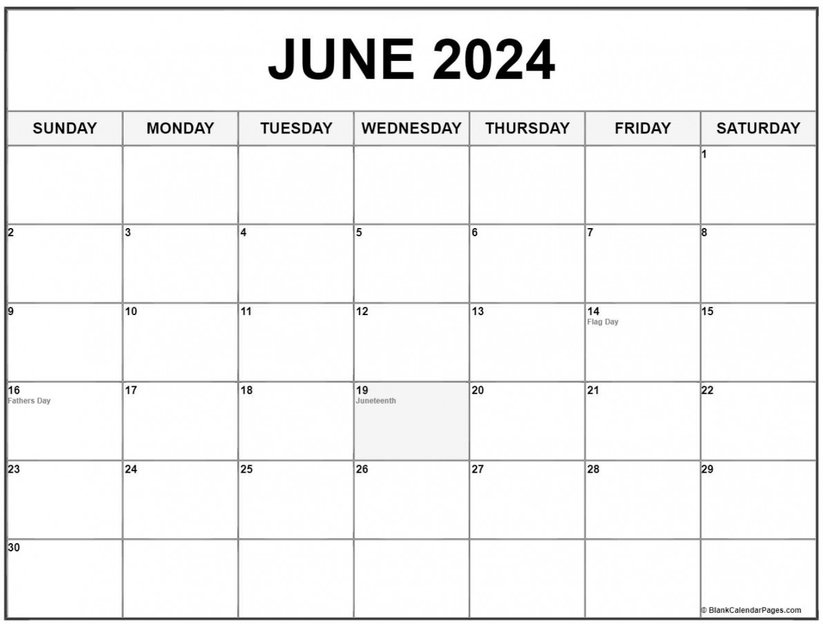 June  with holidays calendar