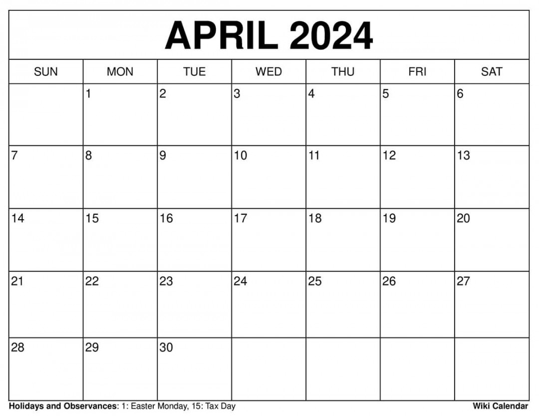 Printable april calendar templates with holidays