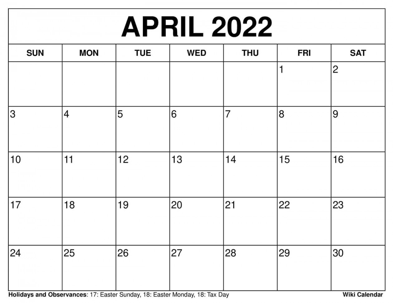 Printable April  Calendar Templates With Holidays