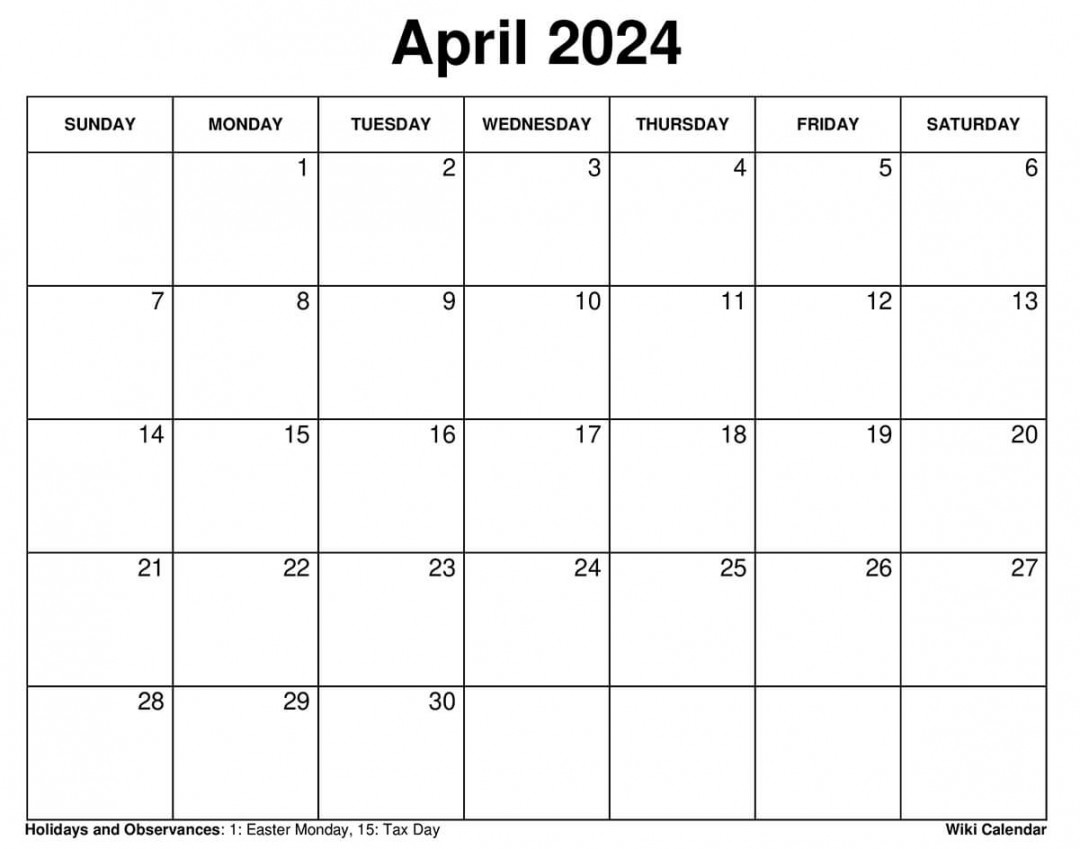 Printable April  Calendar Templates With Holidays