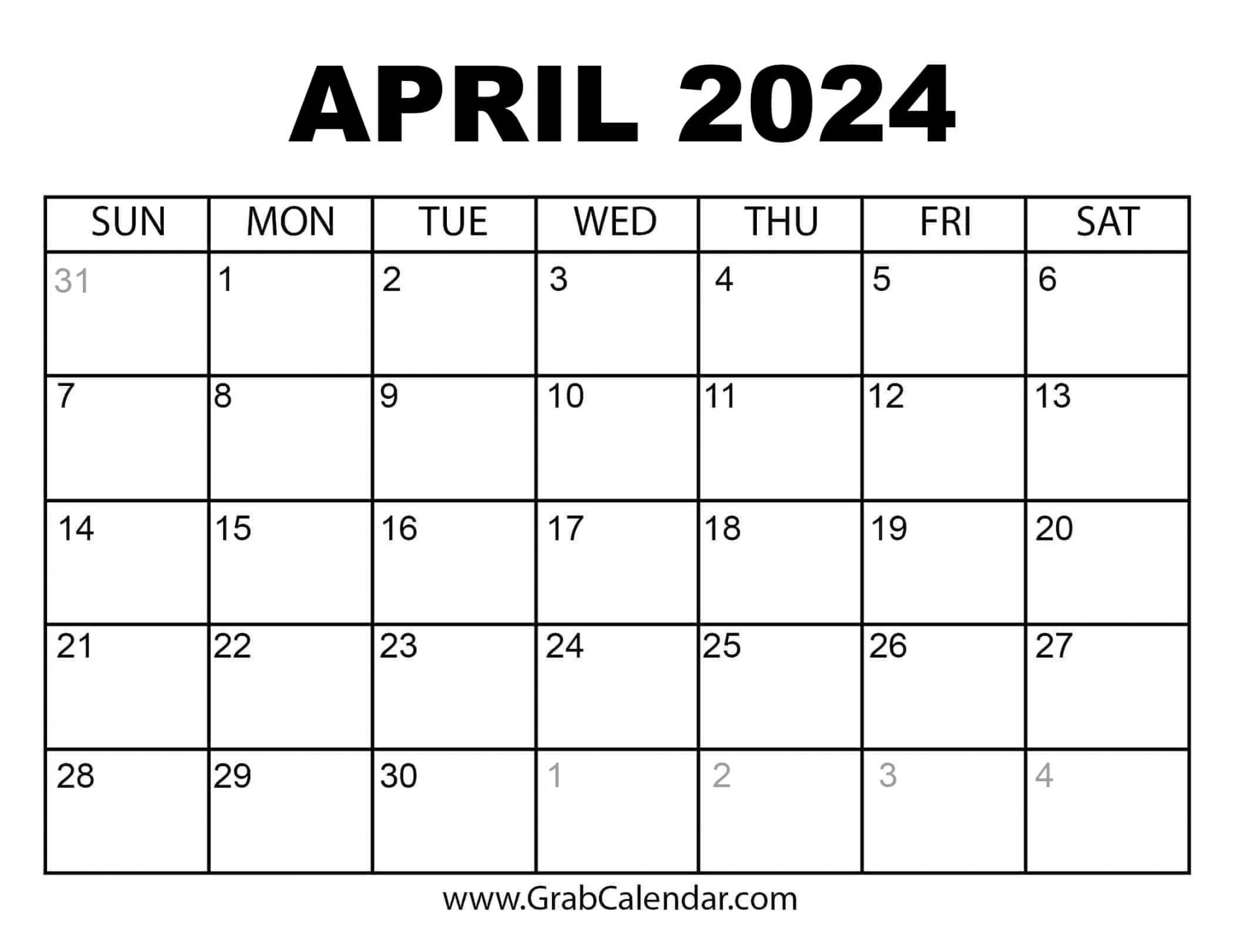 Printable April  Calendar