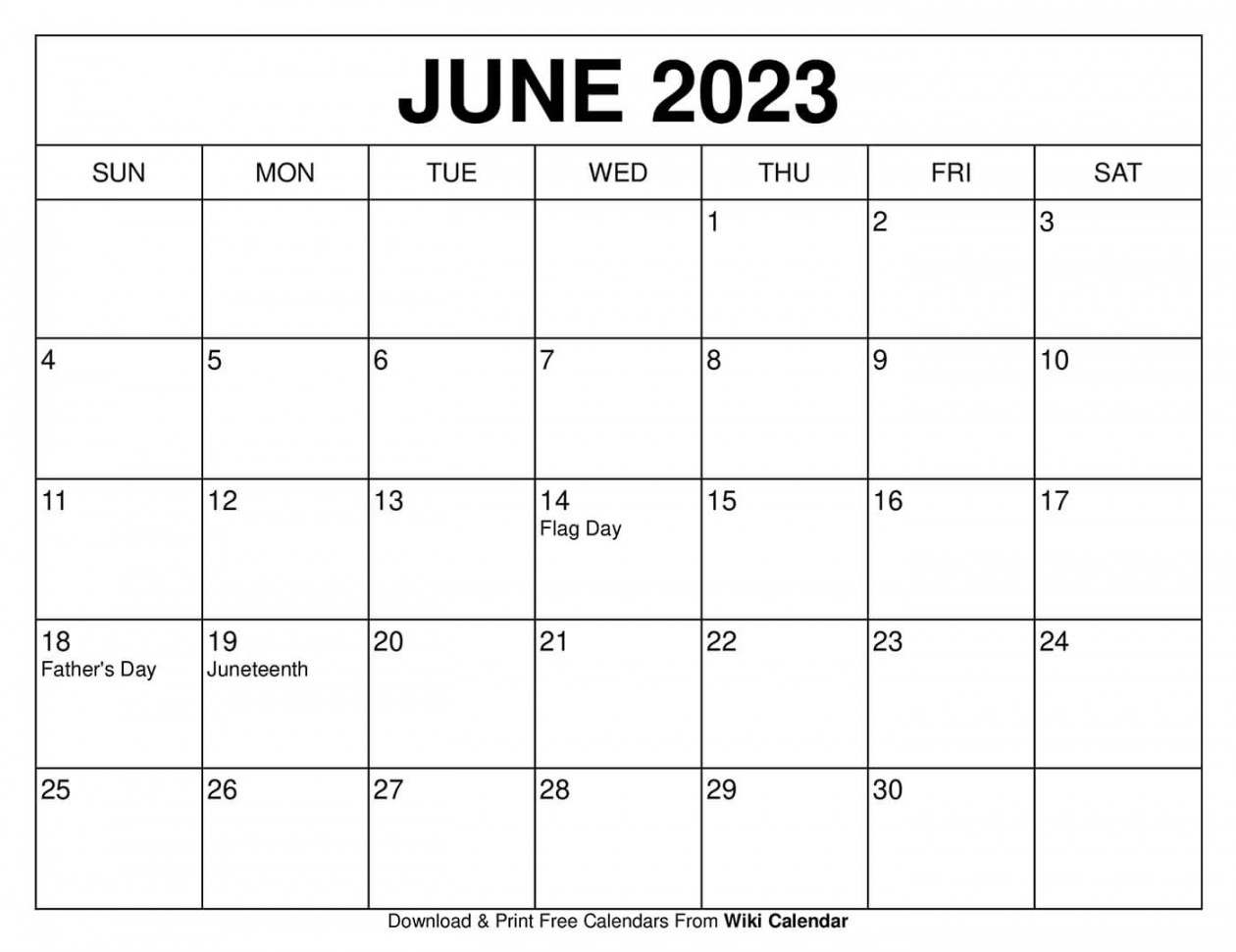 Printable June  Calendar Templates with Holidays