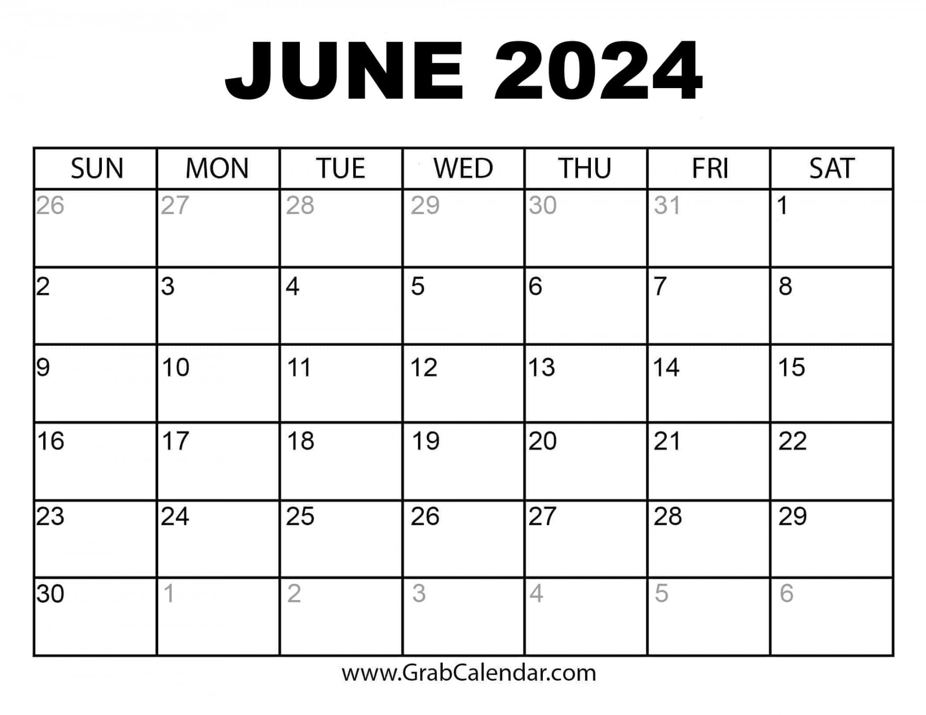 Printable June  Calendar