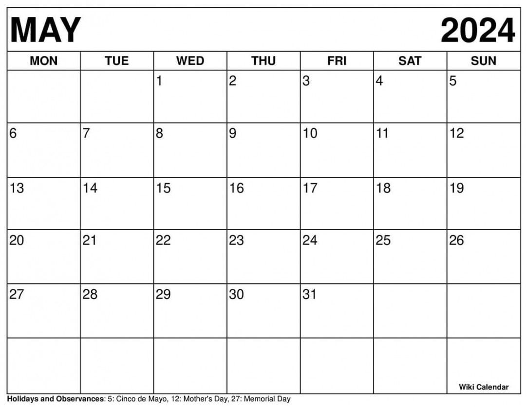 Printable May  Calendar Templates With Holidays
