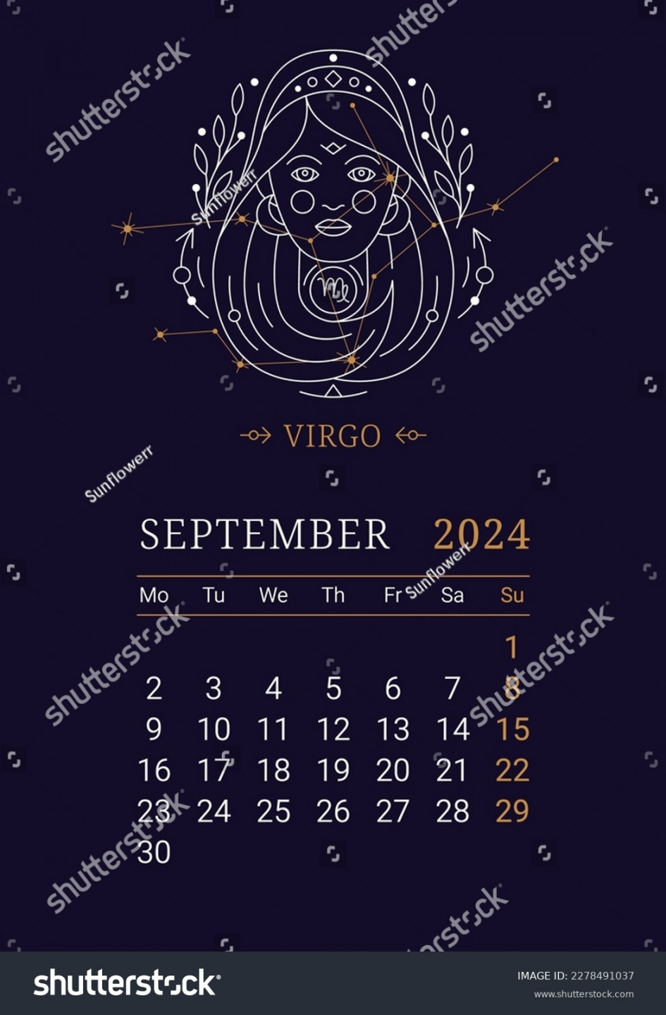 Astrology Wall Monthly Calendar Virgo Stock Vector (Royalty