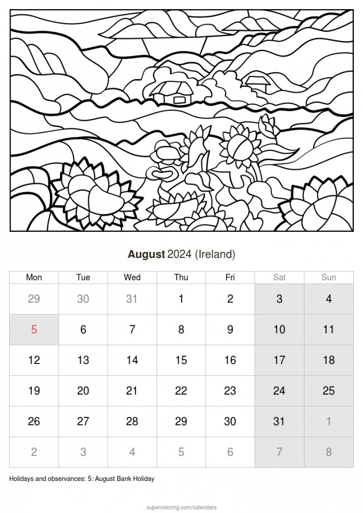 August  calendar - Ireland