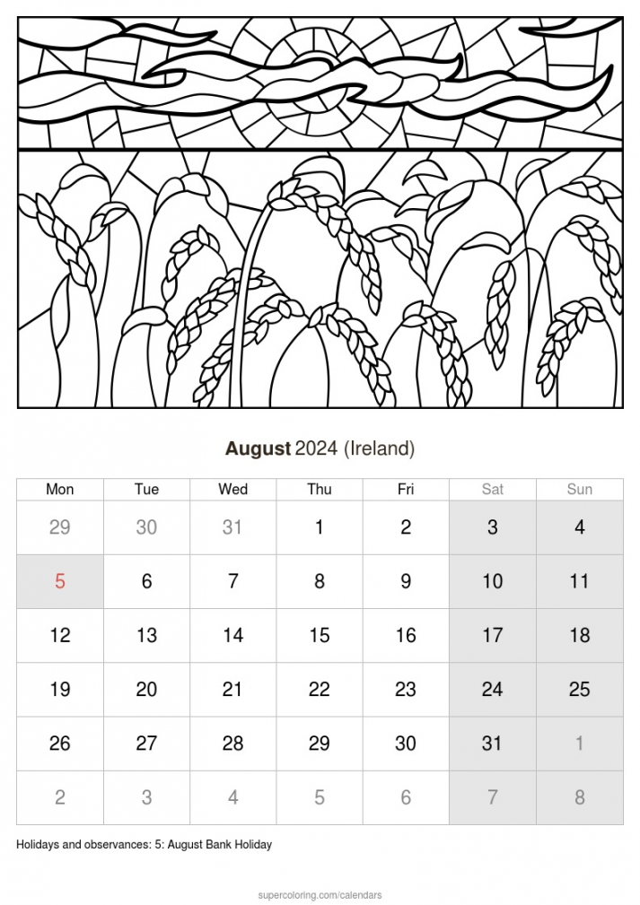 August  calendar - Ireland