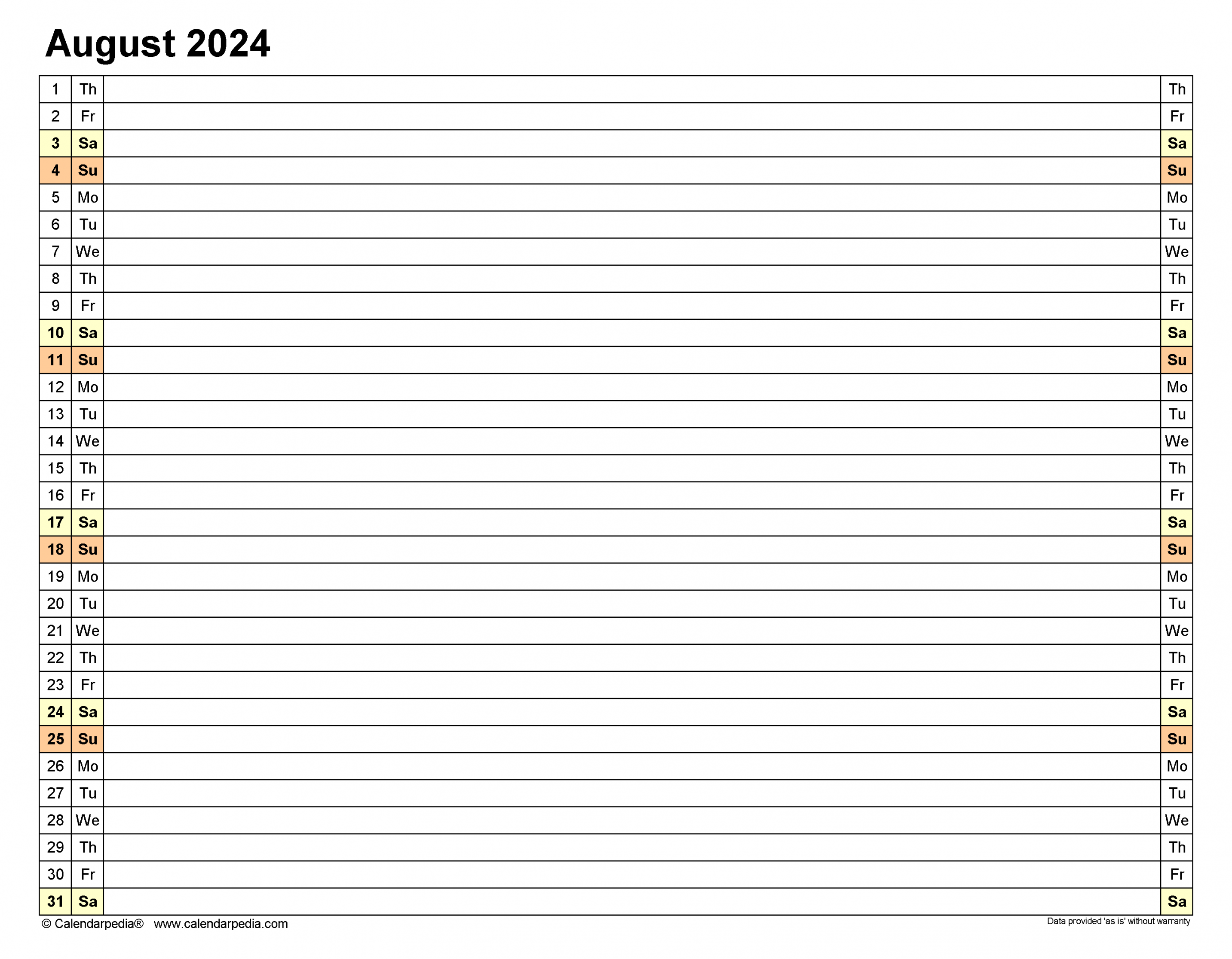 August  Calendar  Templates for Word, Excel and PDF