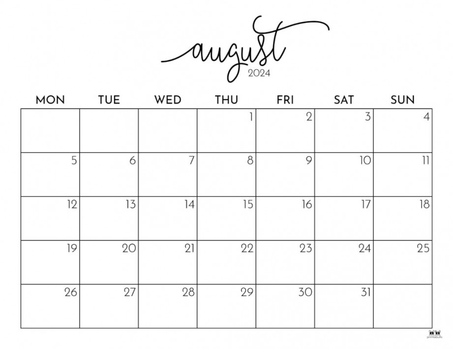 August  Calendars -  FREE Printables  Printabulls